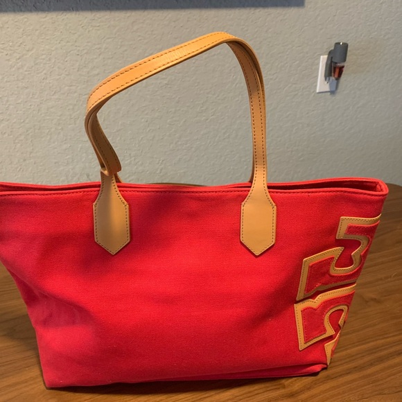 Tory Burch New w/out tags canvas tote. Color: Red - Picture 2 of 8